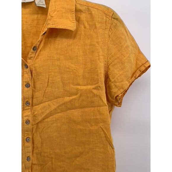J. JILL Women's Petite Mustard Yellow Button-Up Short Sleeve Oversized Top SZ SP - Picture 5 of 9